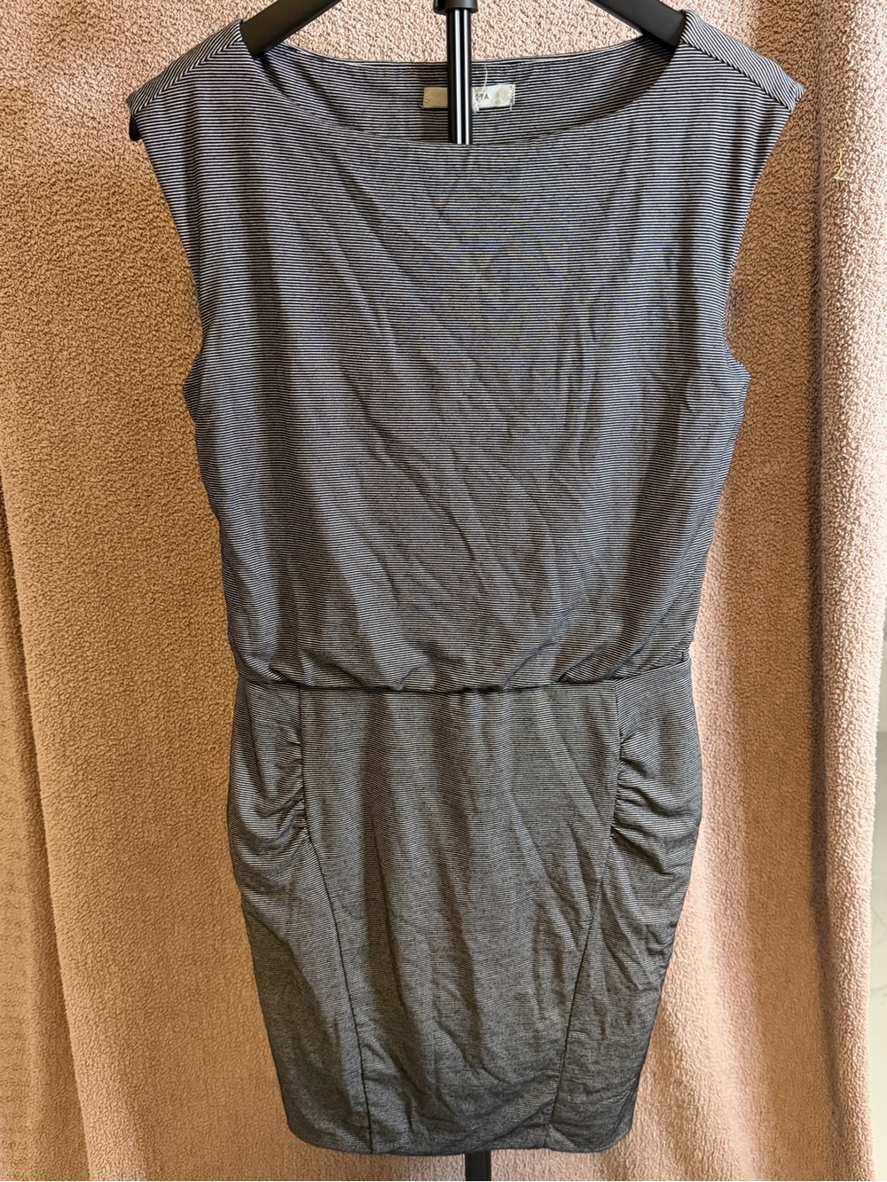 Athleta Westwood Dress XS Black White Stripe Ruched Sleeveless